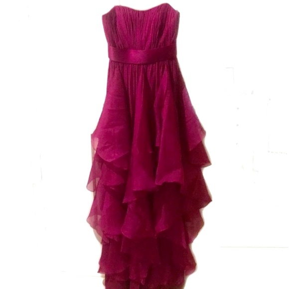 Marchesa Notte Silk Organza Raspberry Ruffle Tiered Maxi Gown - Picture 2 of 4